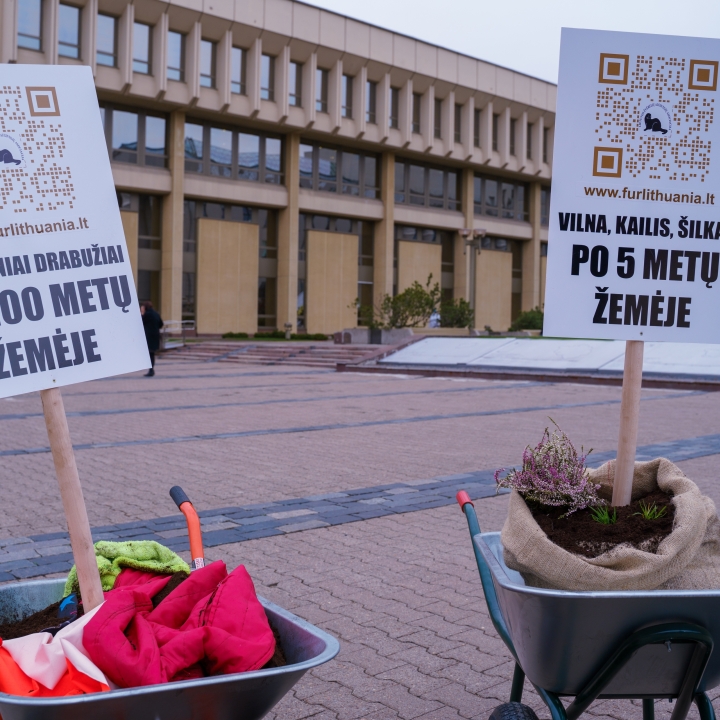 Žvėrelių augintojai su komposto karučiais prie Seimo klausia: kodėl siūloma uždrausti aplinkai draugišką veiklą?